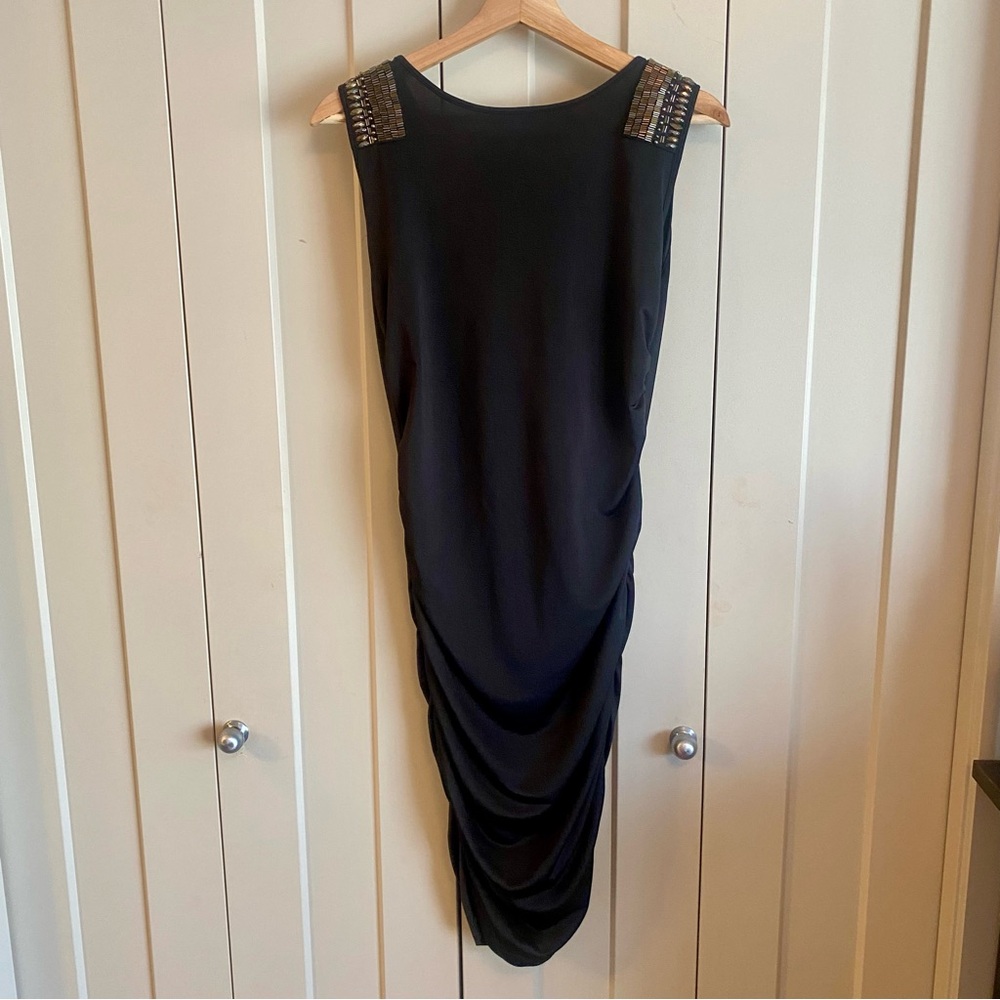 Chic Sexy Black Dress with Beaded Metallic Embellished Shoulders- Size Medium.
